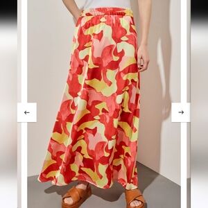 Ming Wang A Line Maxi Crepe De Chine Multi Color Skirt XL